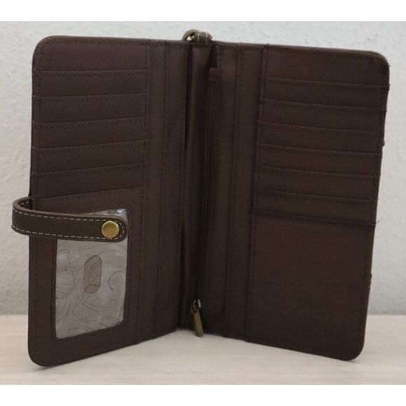 Justin Boots 22108516W Women's Textured Brown Leather Yoke Slim Wristlet Wallet - Picture 3 of 9